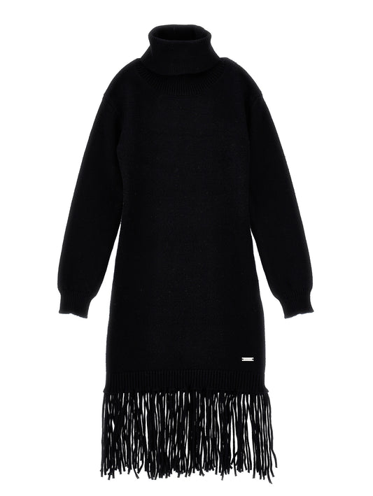 Monnalisa LS Knit Turtle Neck Dress w/ Fringes | Tuesday's Child