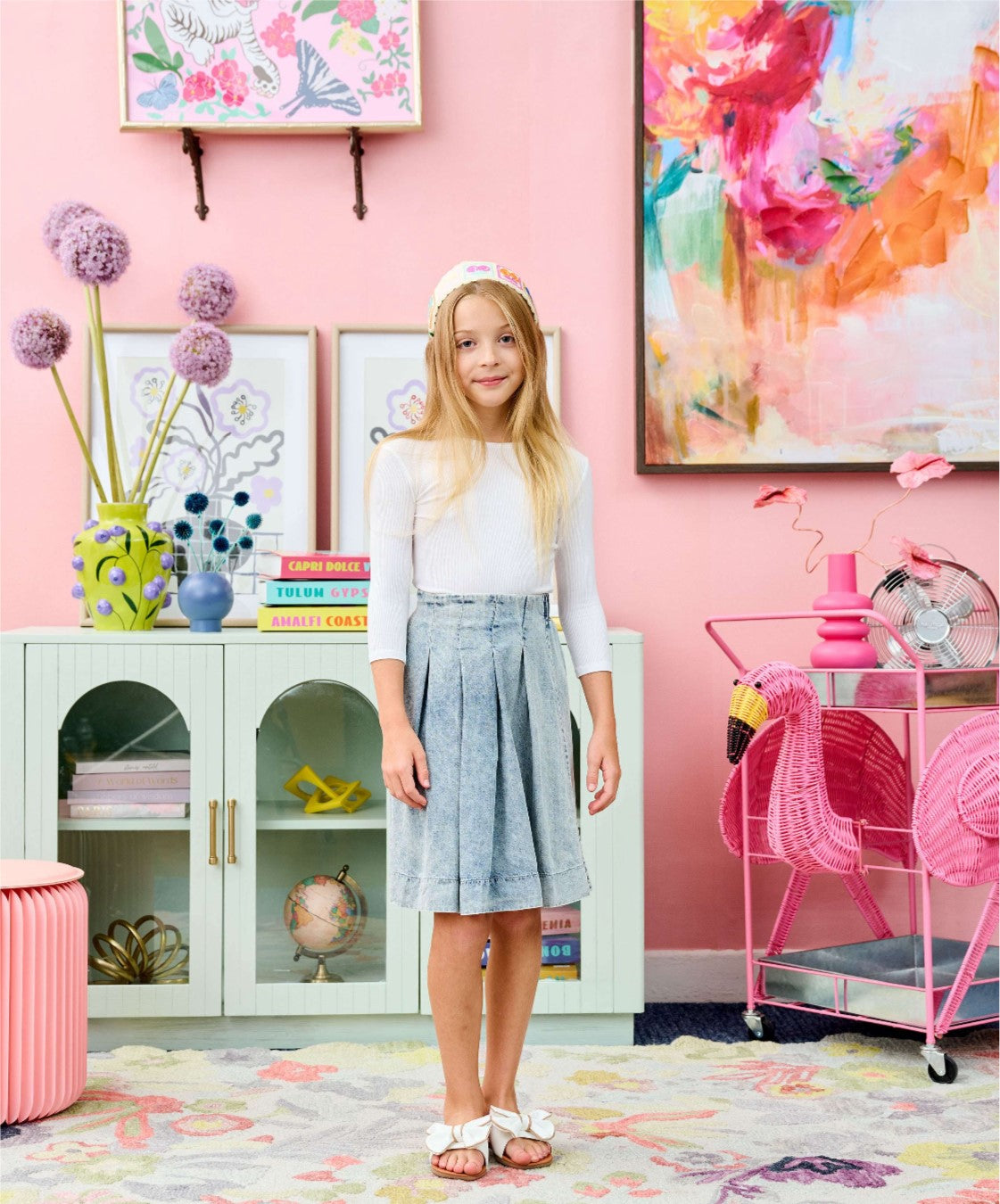 Porter Whitewash Pleated Denim Skirt 2158