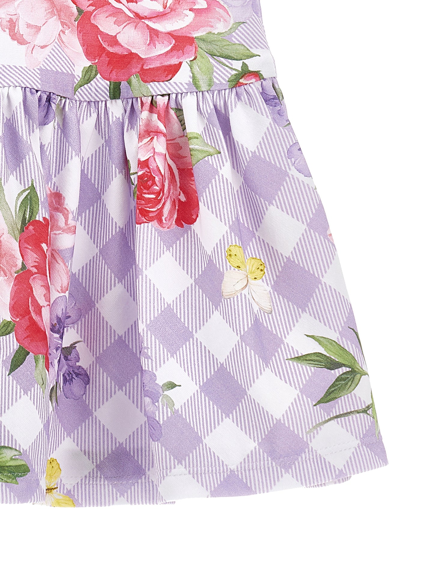 Monnalisa Plaid Bouquet Print Dress