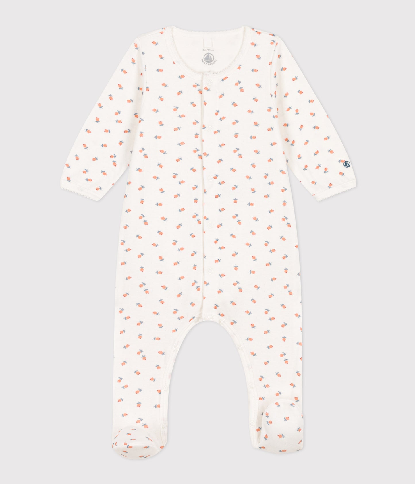 Petit Bateau Baby Girl Back Snap Little Roses Footie