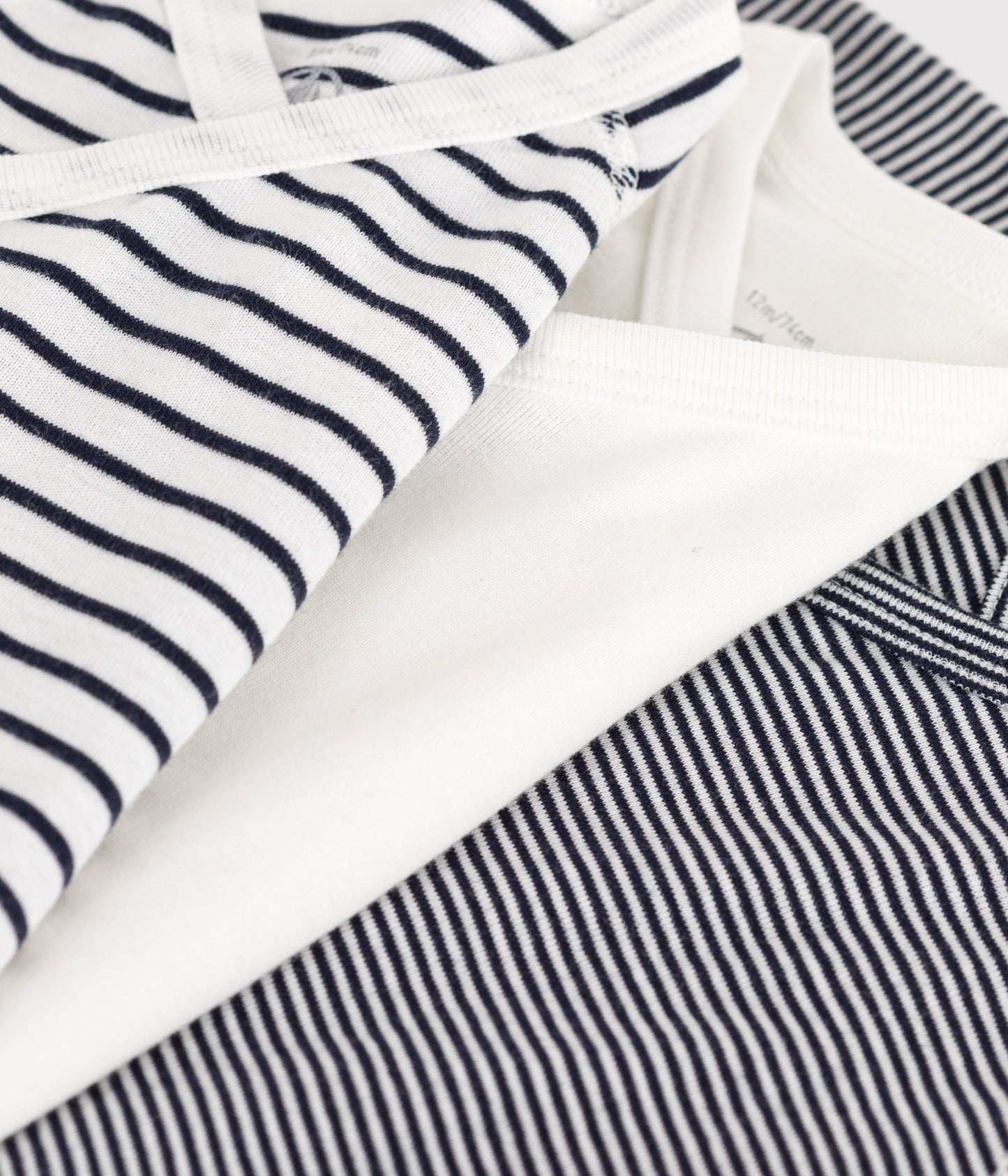 Petite Bateau Baby Boy 3Pk SS Crossover Striped Solid Bodysuits