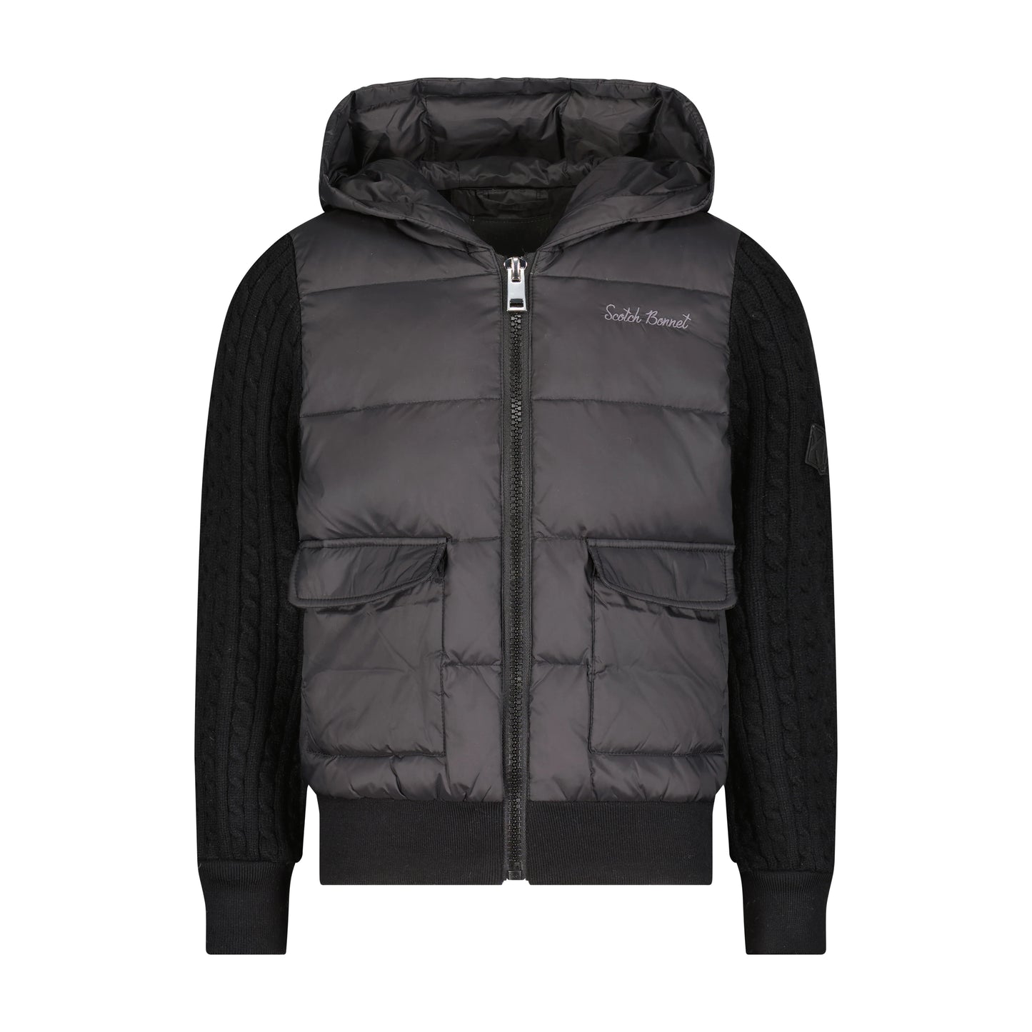 Scotch Bonnet Cable Knit Sleeve Light Jacket w/ Hood