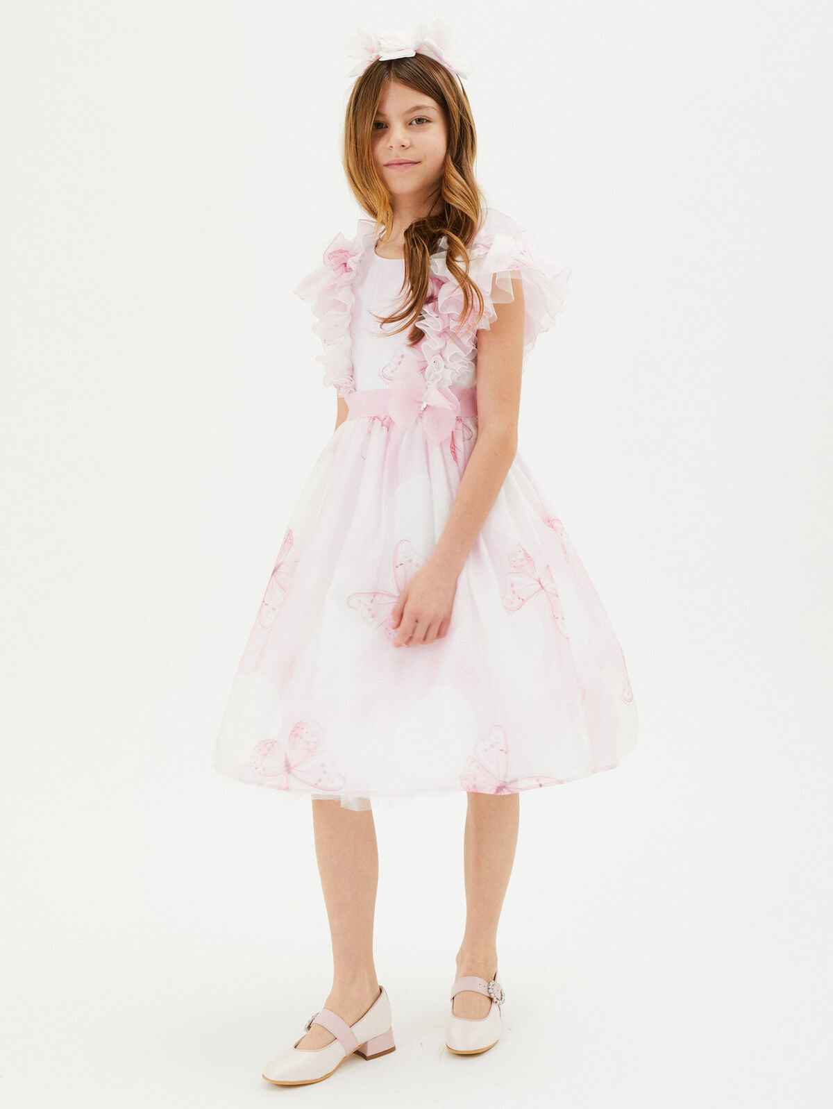Monnalisa Butterfly Print Princess Dress