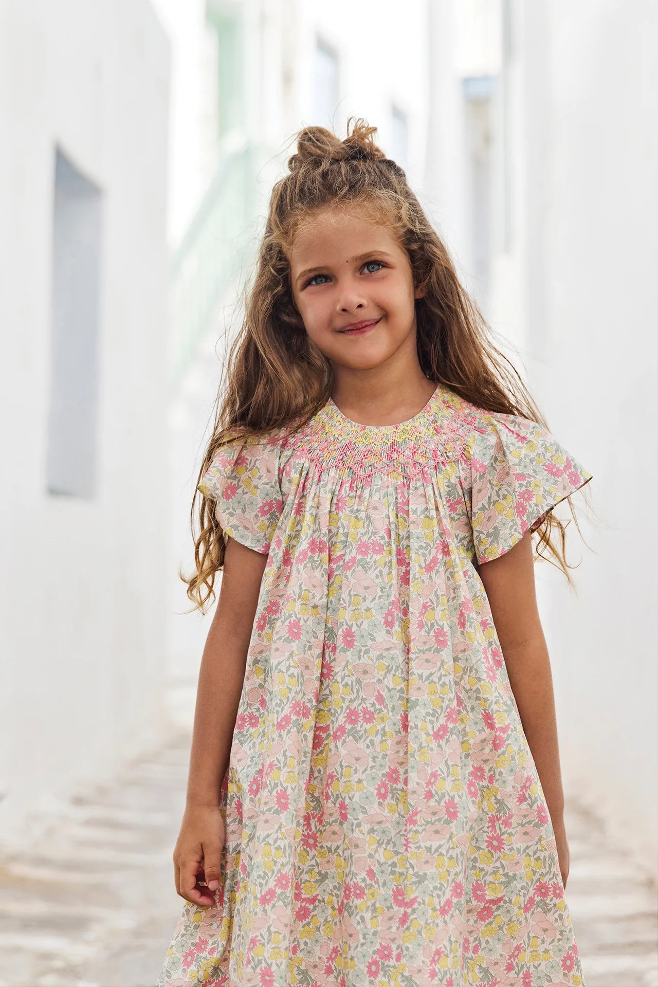 Tartine et Chocolat-Baby Girls Pink & Yellow Liberty Print Dress