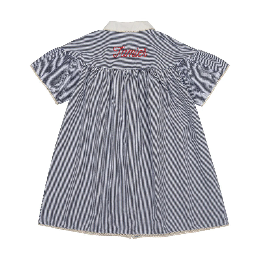 Coco Blanc Striped Collared Cherry Embro Dress