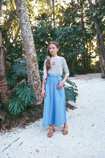 Coco Blanc Denim Drop Seam Skirt – TuesdaysChild.com