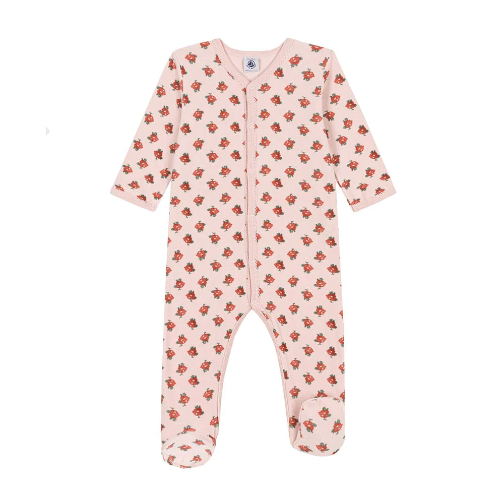 Petit Bateau Baby Girl Velour Front Snap Floral Footie