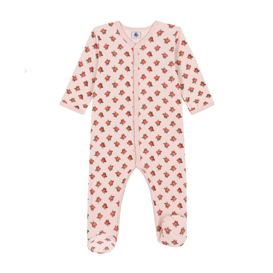 Petit Bateau Baby Girl Velour Front Snap Floral Footie