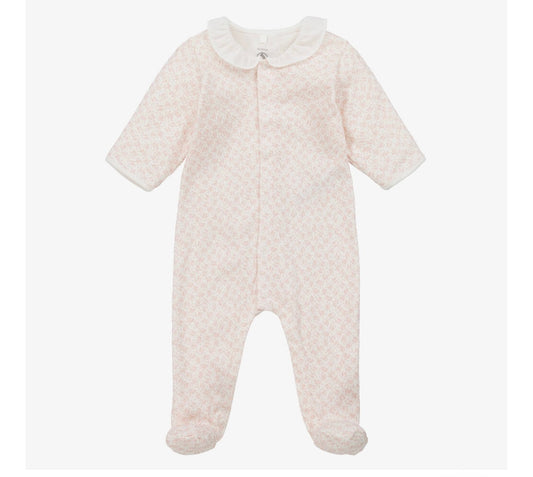 Petit Bateau Baby Girl Ruffle Collar Rose Print Footie