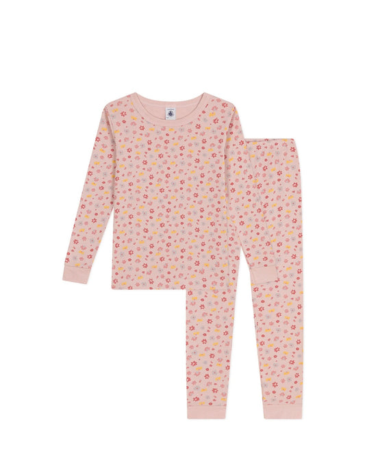 Petit Bateau Girl's LS Yellow & Pink Daisies Loungewear