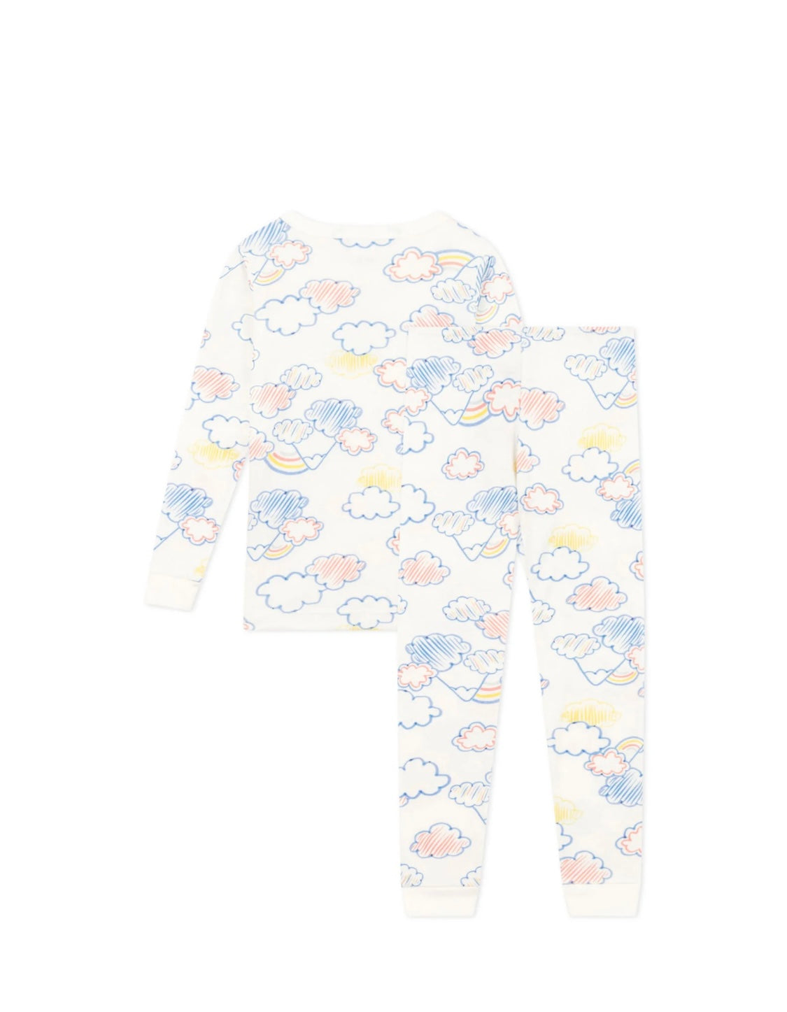 Petit Bateau Girl's LS Drawn Clouds & Rainbows Loungewear