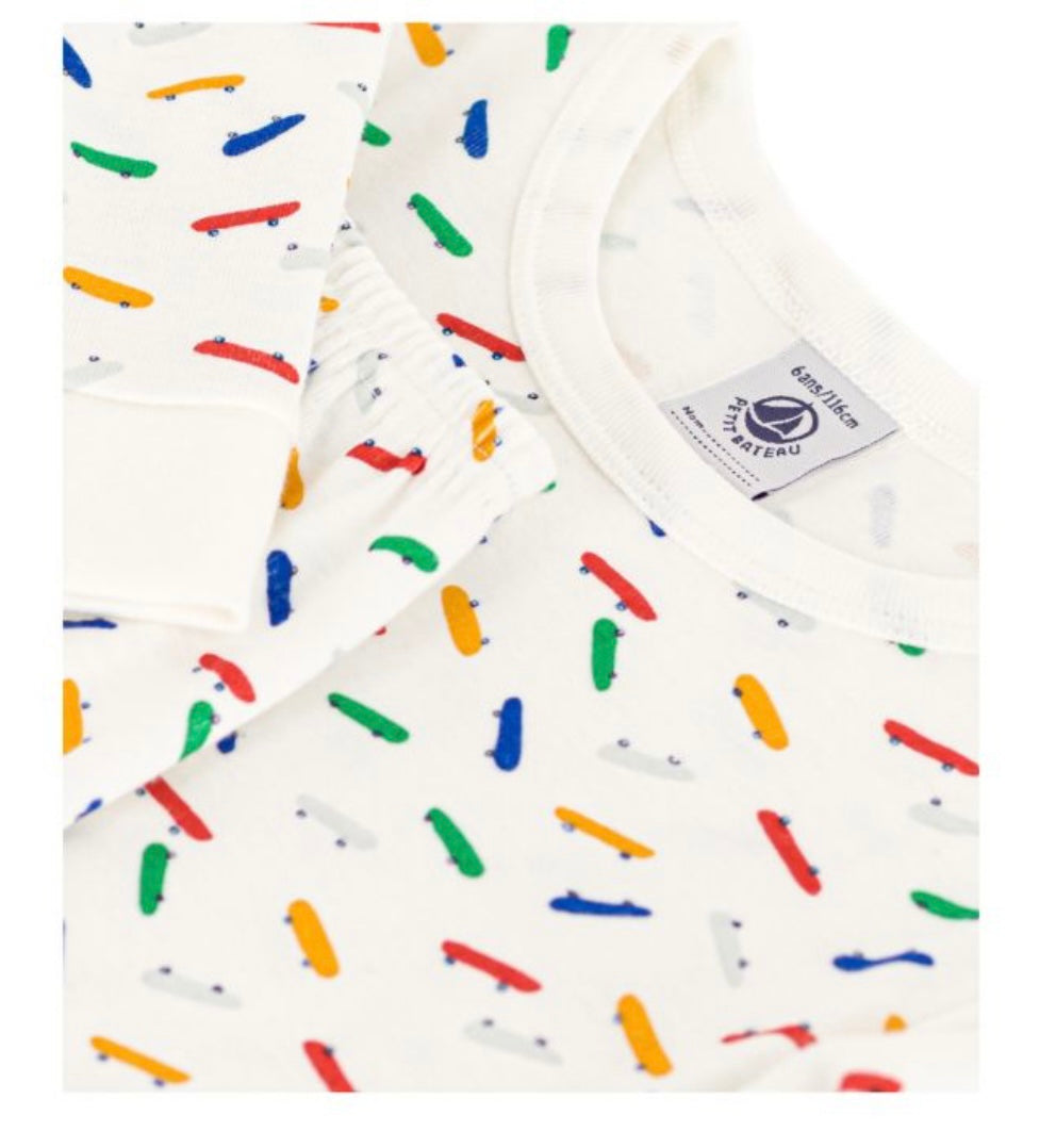 Petit Bateau Boy's LS Skateboard Print Loungewear