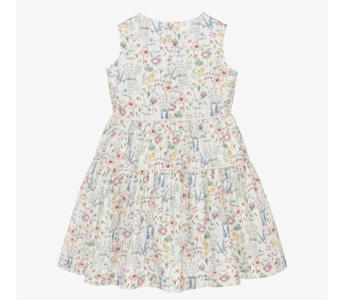 Il Gufo Sleeveless Flower Dress w/ Pink Piping