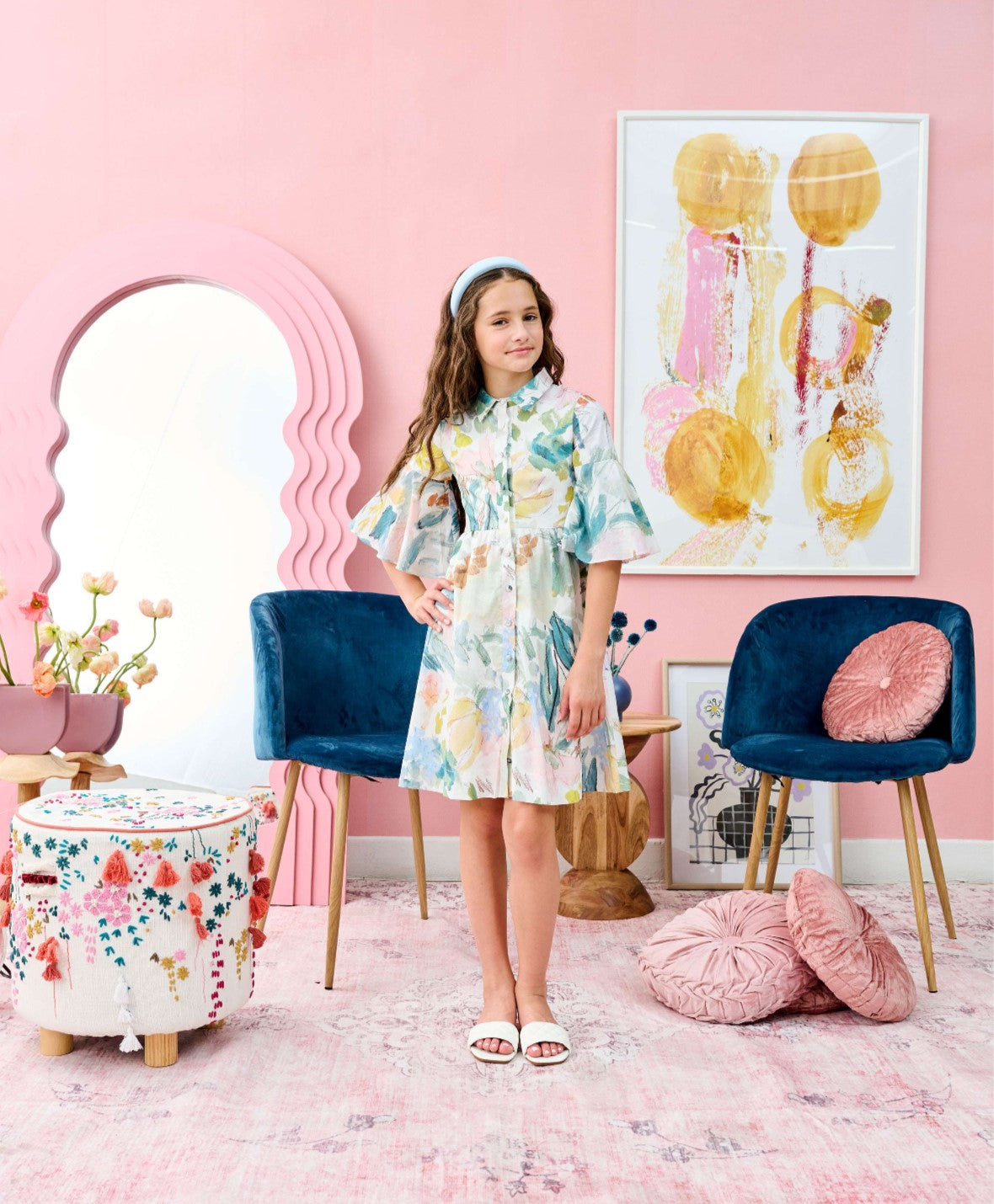 Porter Pastel Floral Button Down Dress 2035 Multi / 8Y Porter Pastel Floral Button Down Dress 2035 Multi / 8Y