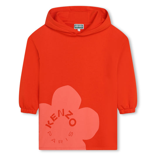 Kenzo Hooded LS Flower Logo Print Sweater Dress