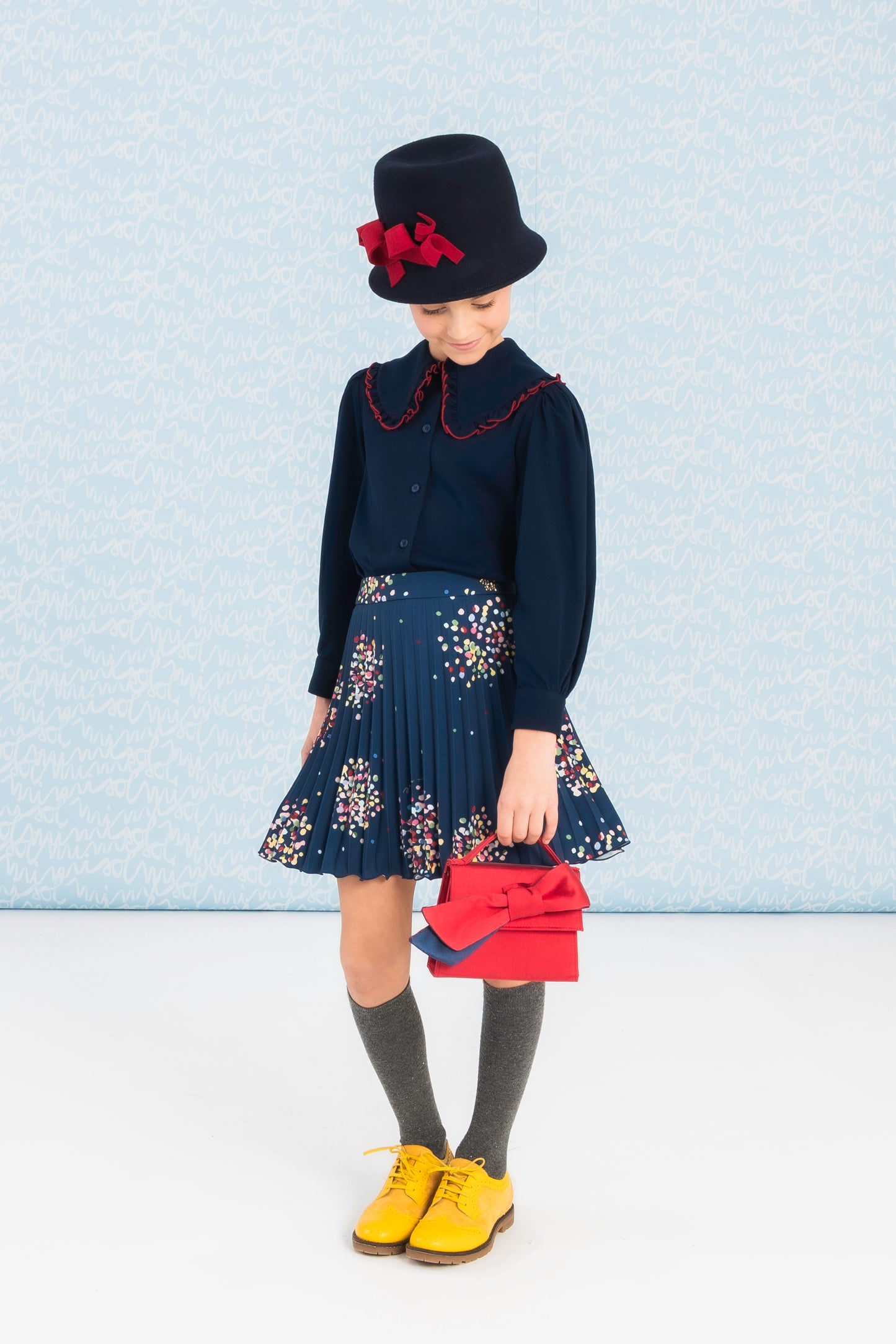 Mimisol Bicolor Twill Blouse & Pleated Firework Skirt Set