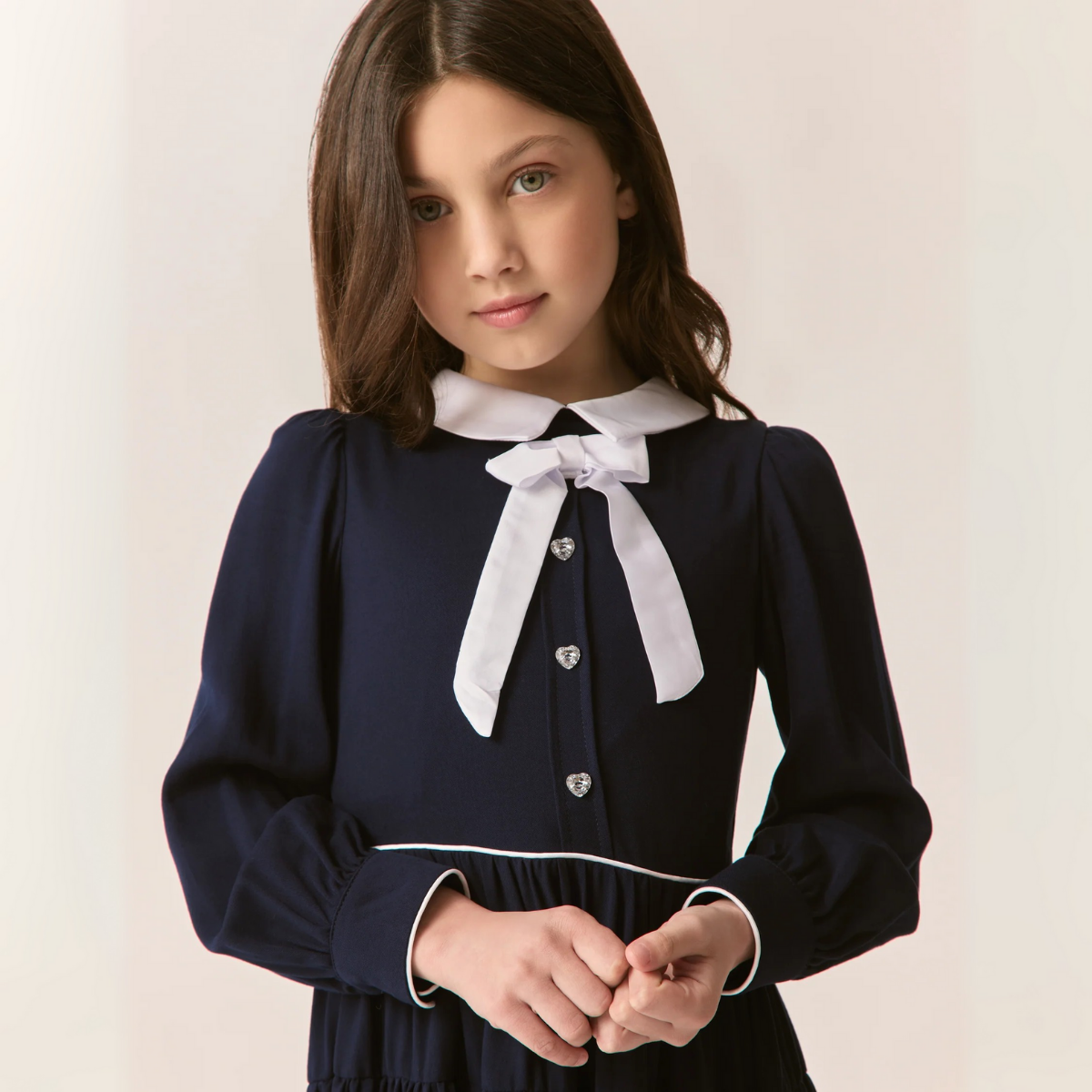 Monnalisa LS Collared Dress w Bow | Tuesday's Child