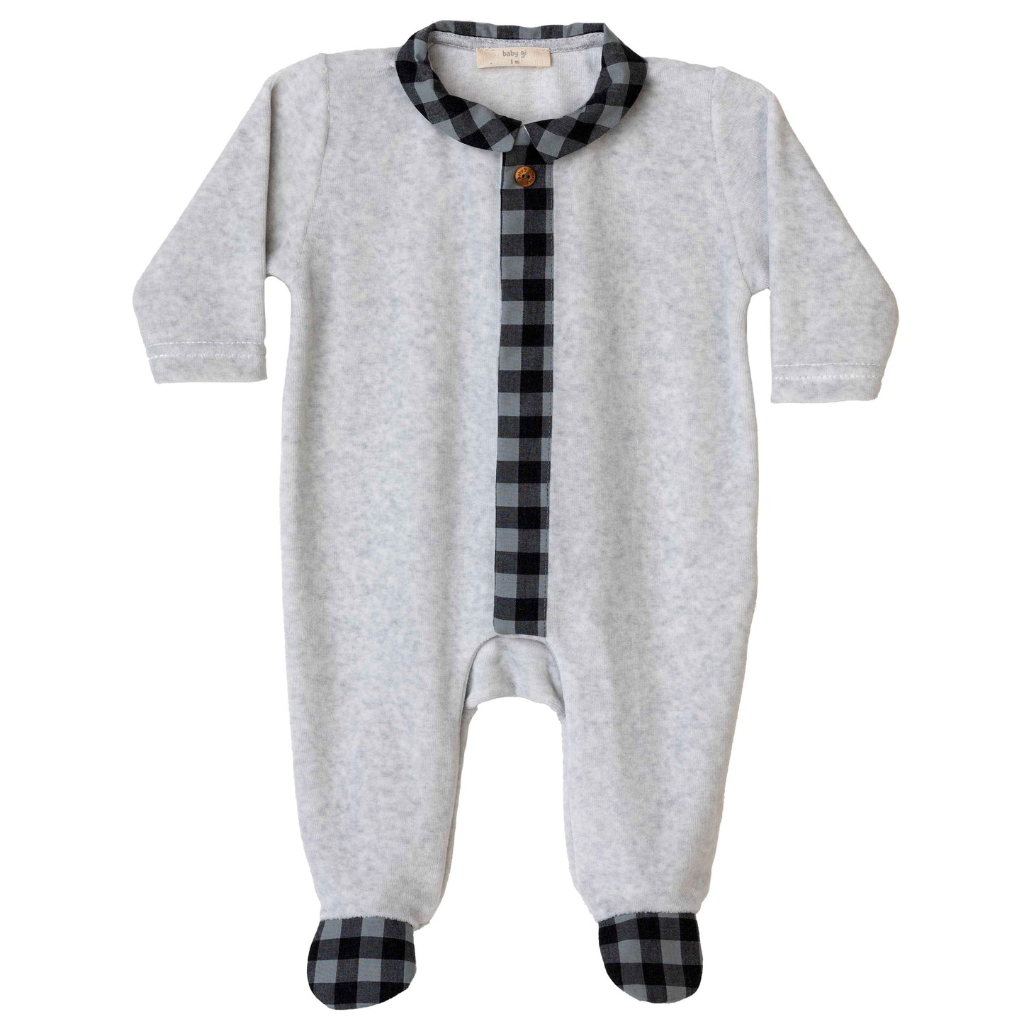 Baby Gi Plaid Collar Noah Velour Footie