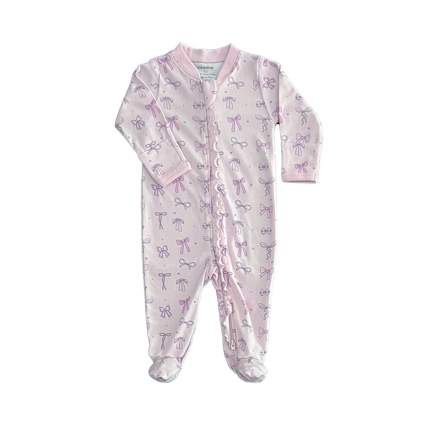 Noomie Bows Print Zipper Footie w/ Ruffles