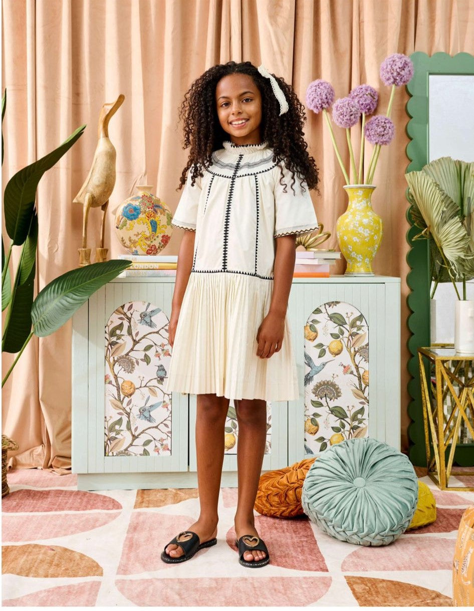 Porter Cream w/ Black & Brown Embroidery Dress 2050