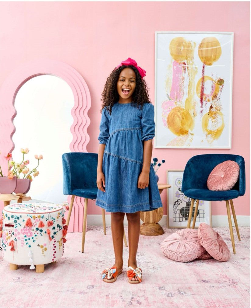 Porter Asymmetrical Tiered Denim Dress 2145 Blue / 8Y Porter Asymmetrical Tiered Denim Dress 2145 Blue / 8Y