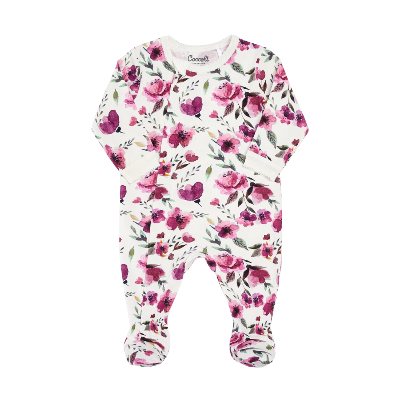 Coccoli Modal Zipper Flower Print Footie