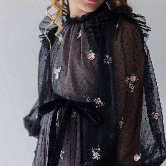Petite Amalie Rosebud Embroidered Dress | Tuesday's Child