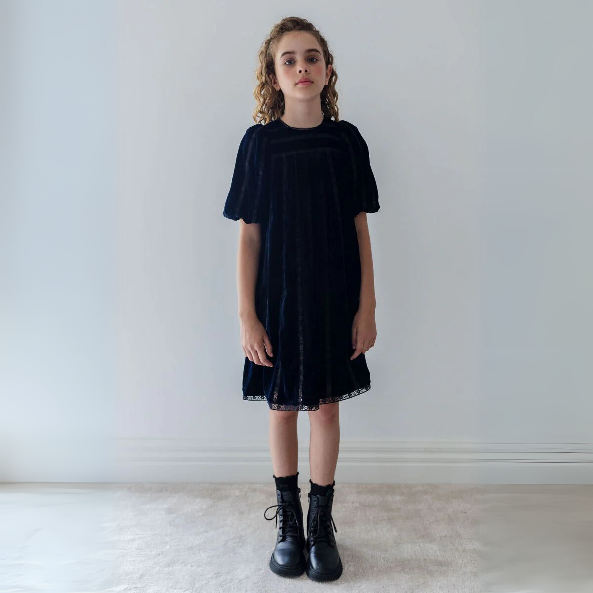 Petite Amalie Vertical Lace Velvet Dress | Tuesday's Child