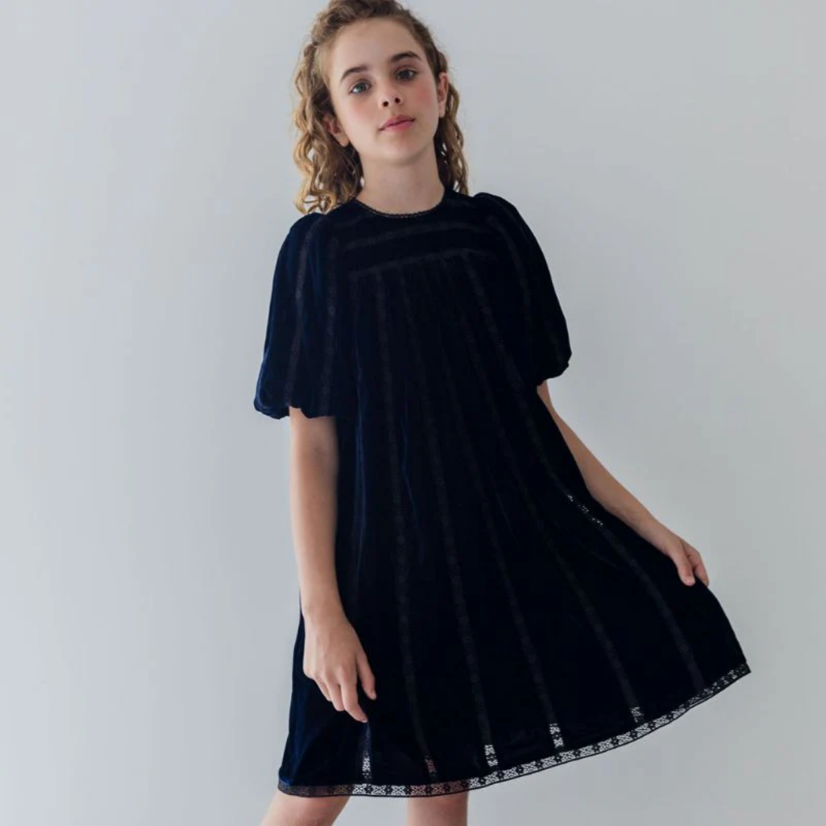 Petite Amalie Vertical Lace Velvet Dress | Tuesday's Child