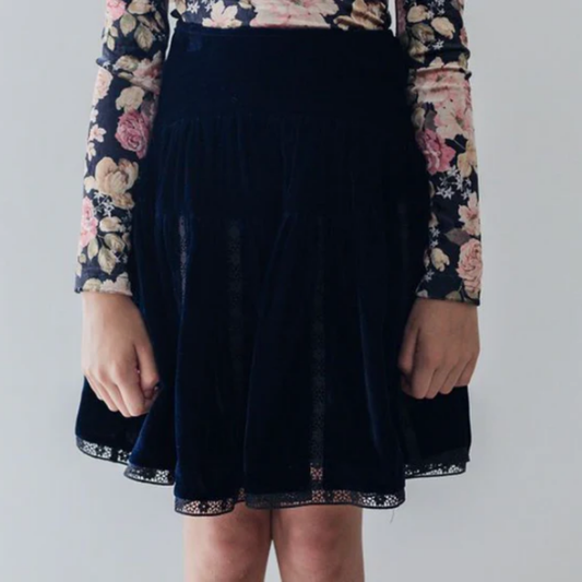 Petite Amalie Vertical Lace Velvet Skirt | Tuesday's Child