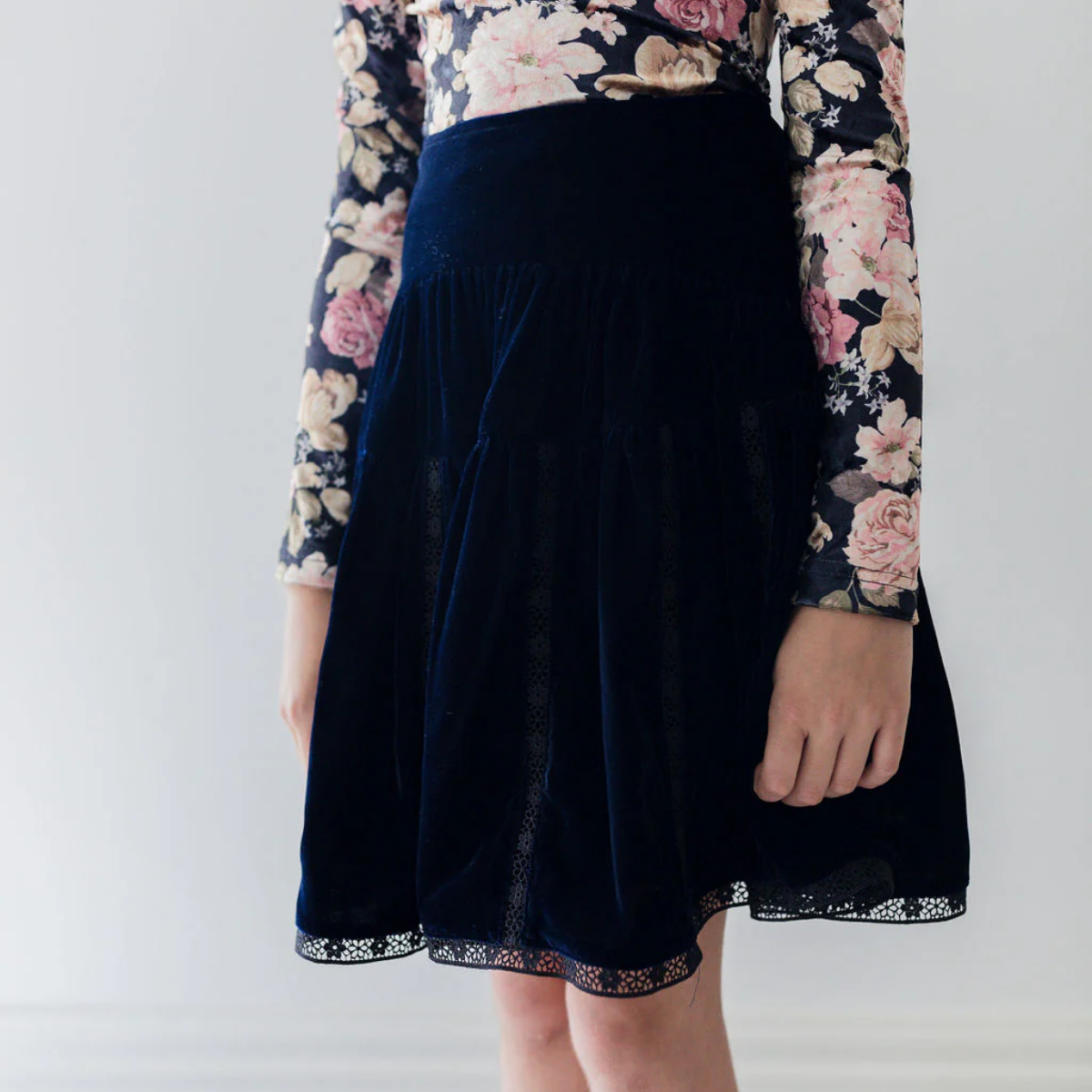 Petite Amalie Vertical Lace Velvet Skirt | Tuesday's Child