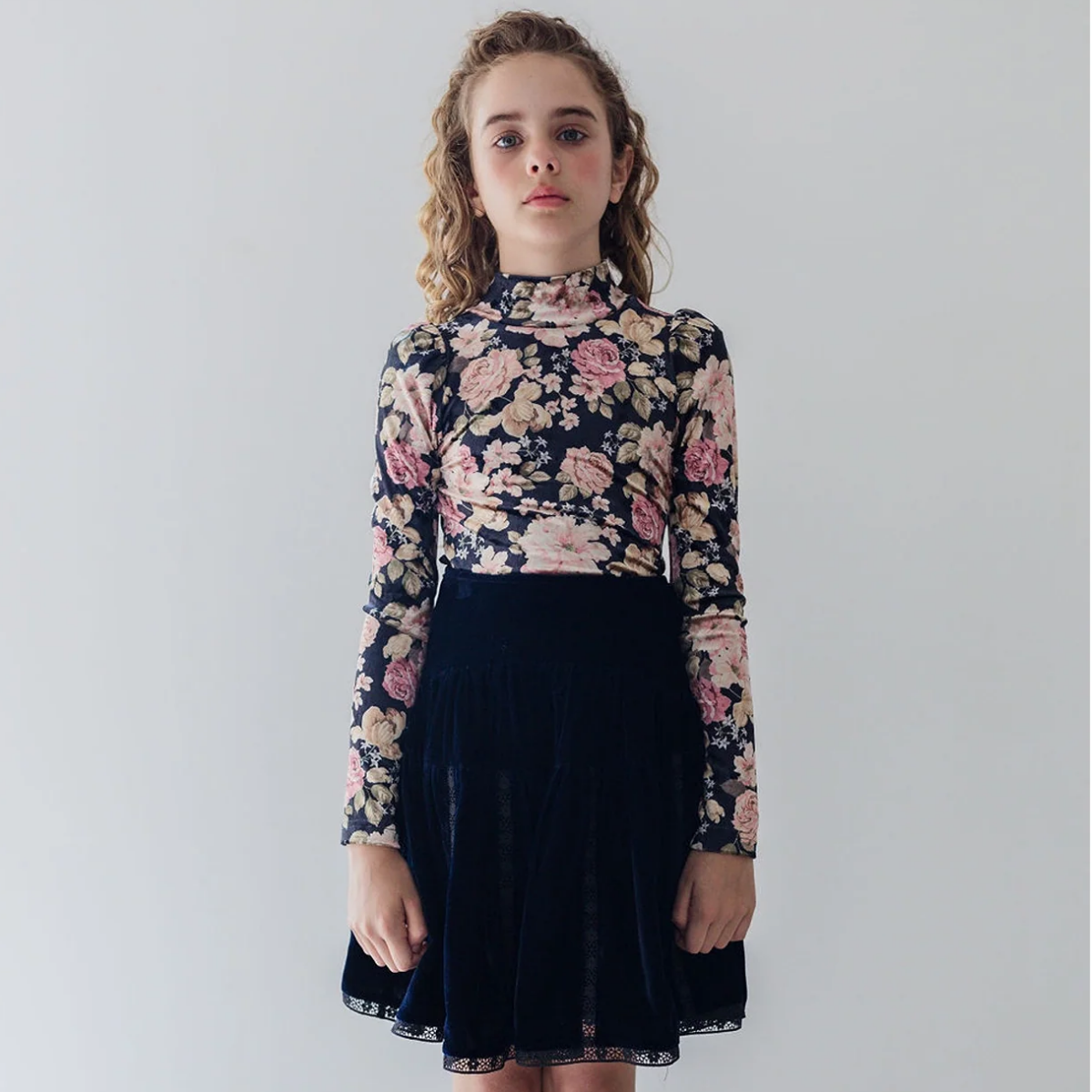 Petite Amalie Vertical Lace Velvet Skirt | Tuesday's Child