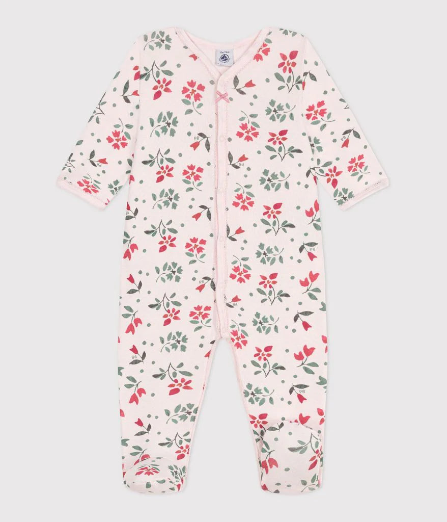 Petit Bateau Front Snap Floral Footie