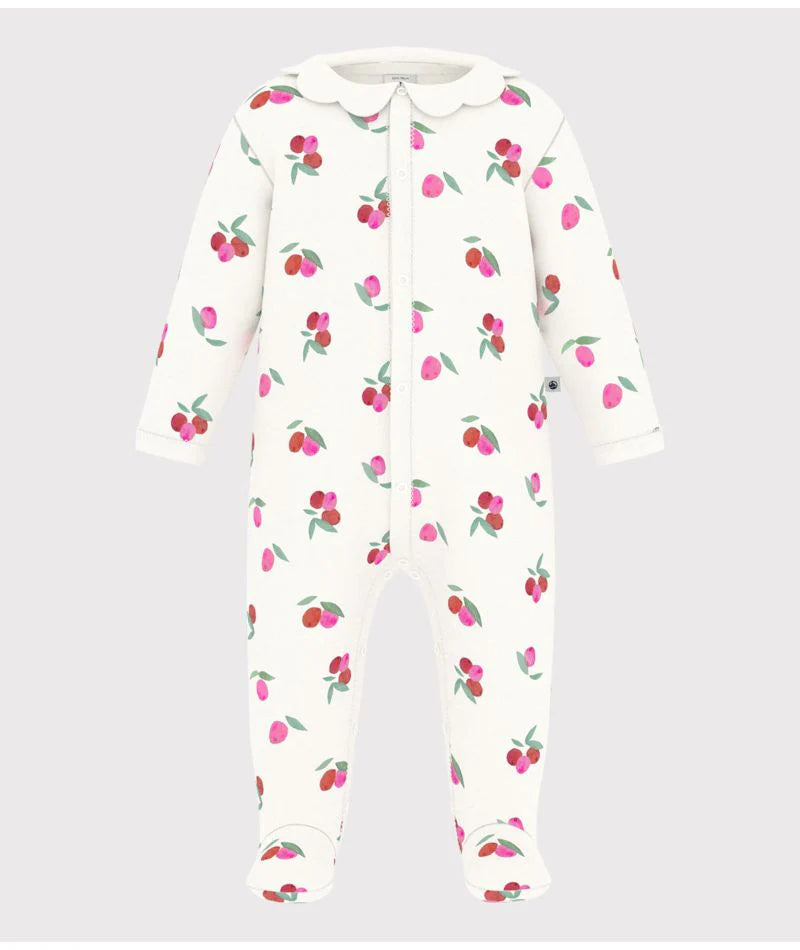 Petit Bateau Front Snap Fruit Print Footie w/ Collar