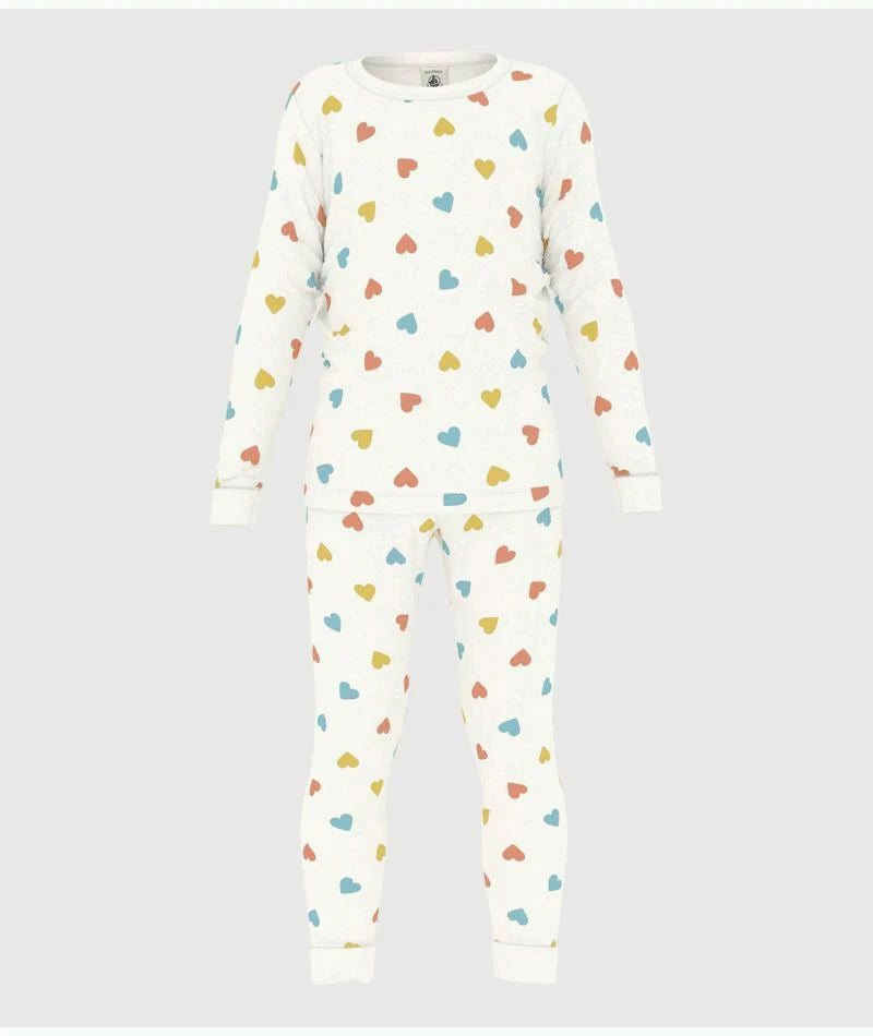 Petit Bateau Girl's LS Multicolored Hearts Loungewear
