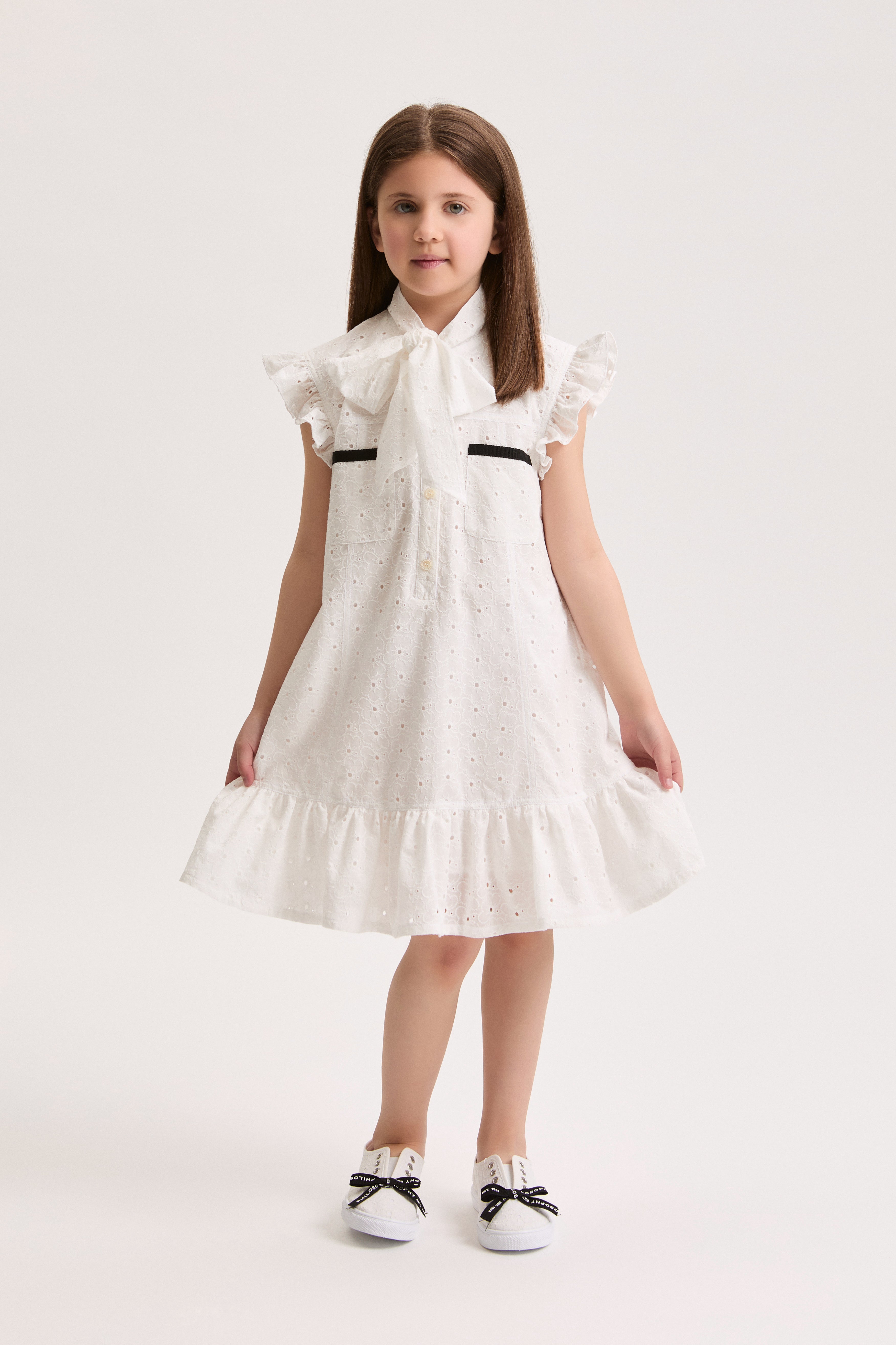 Philosophy Sleeveless Eyelet Dress w/ Tie Neck White / 4Y