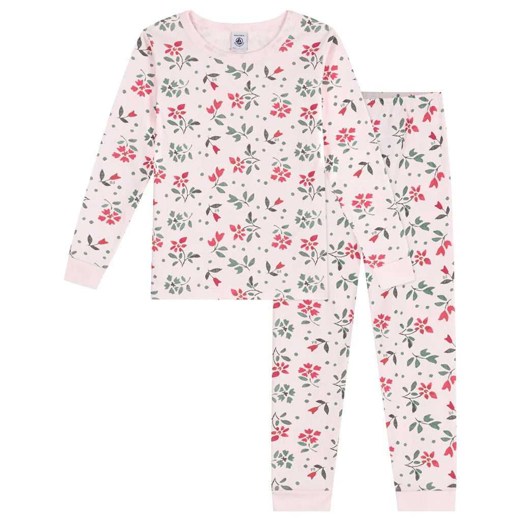 Petit Bateau Girl's LS Floral Print Loungewear