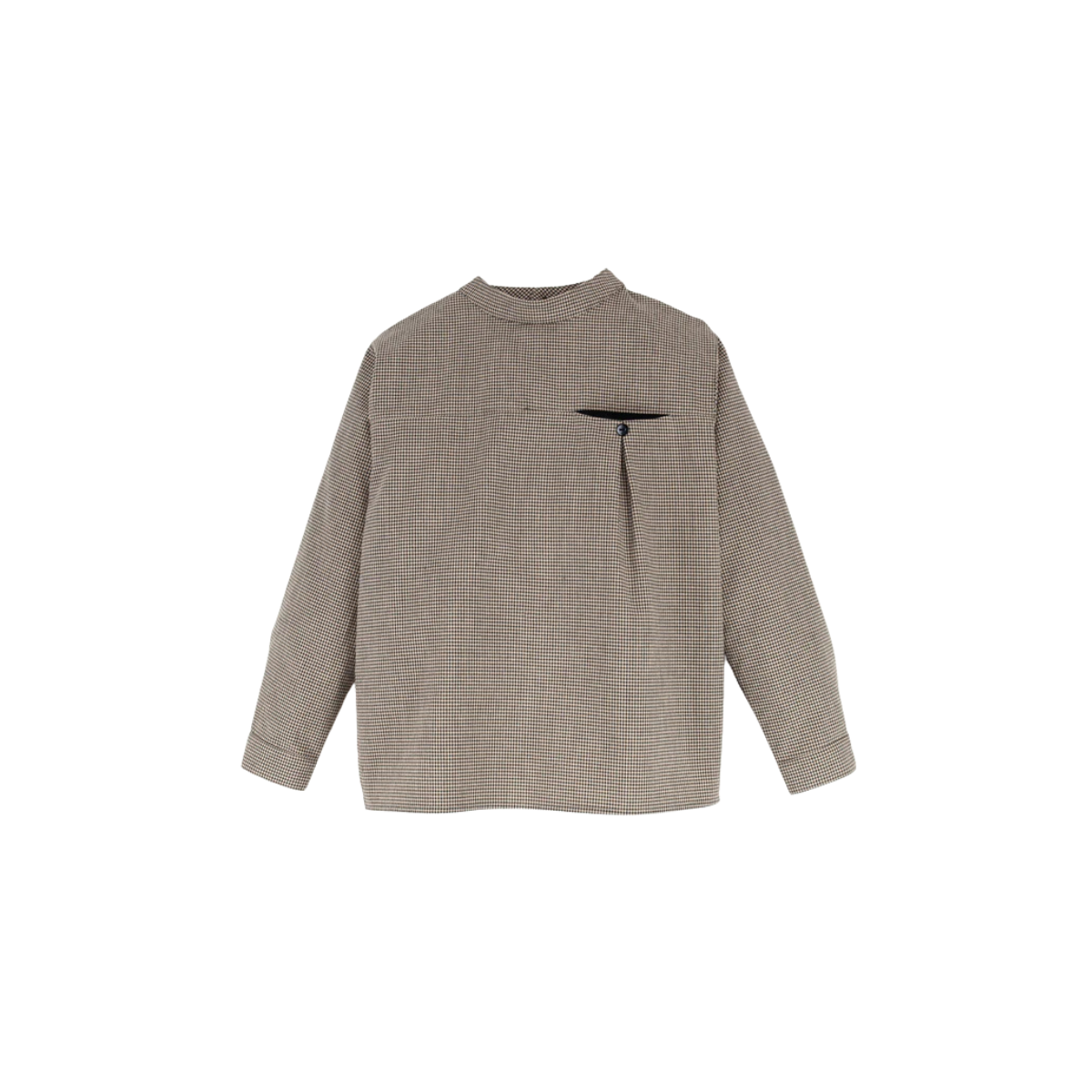 Popelin Long Sleeve Fine Check Mandarin Collar Shirt | Tuesday's Child