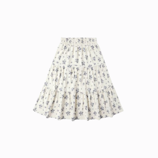 Rylee + Cru Ruffle Tiered Midi Skirt Blue Floral | Tuesday's Child