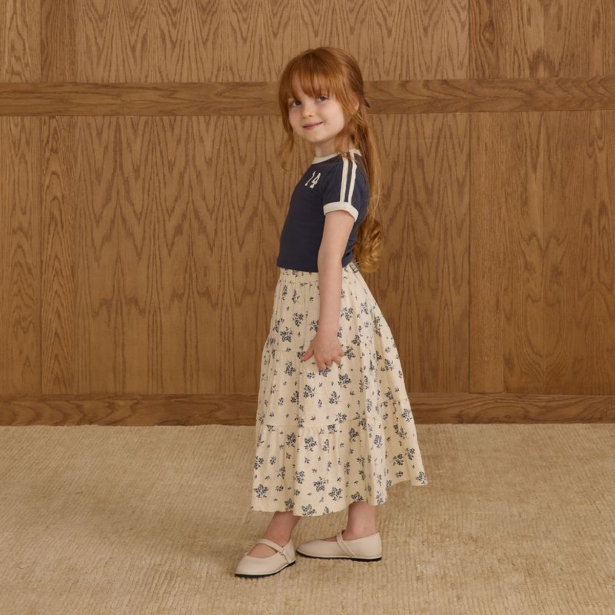 Rylee + Cru Ruffle Tiered Midi Skirt Blue Floral | Tuesday's Child