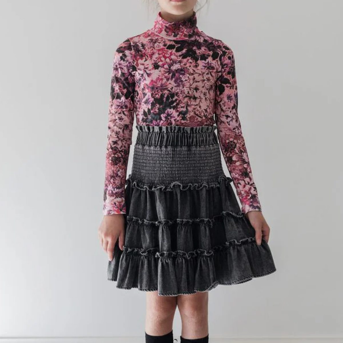 Steph Blurred Floral Print Jersey Top | Tuesday's Child