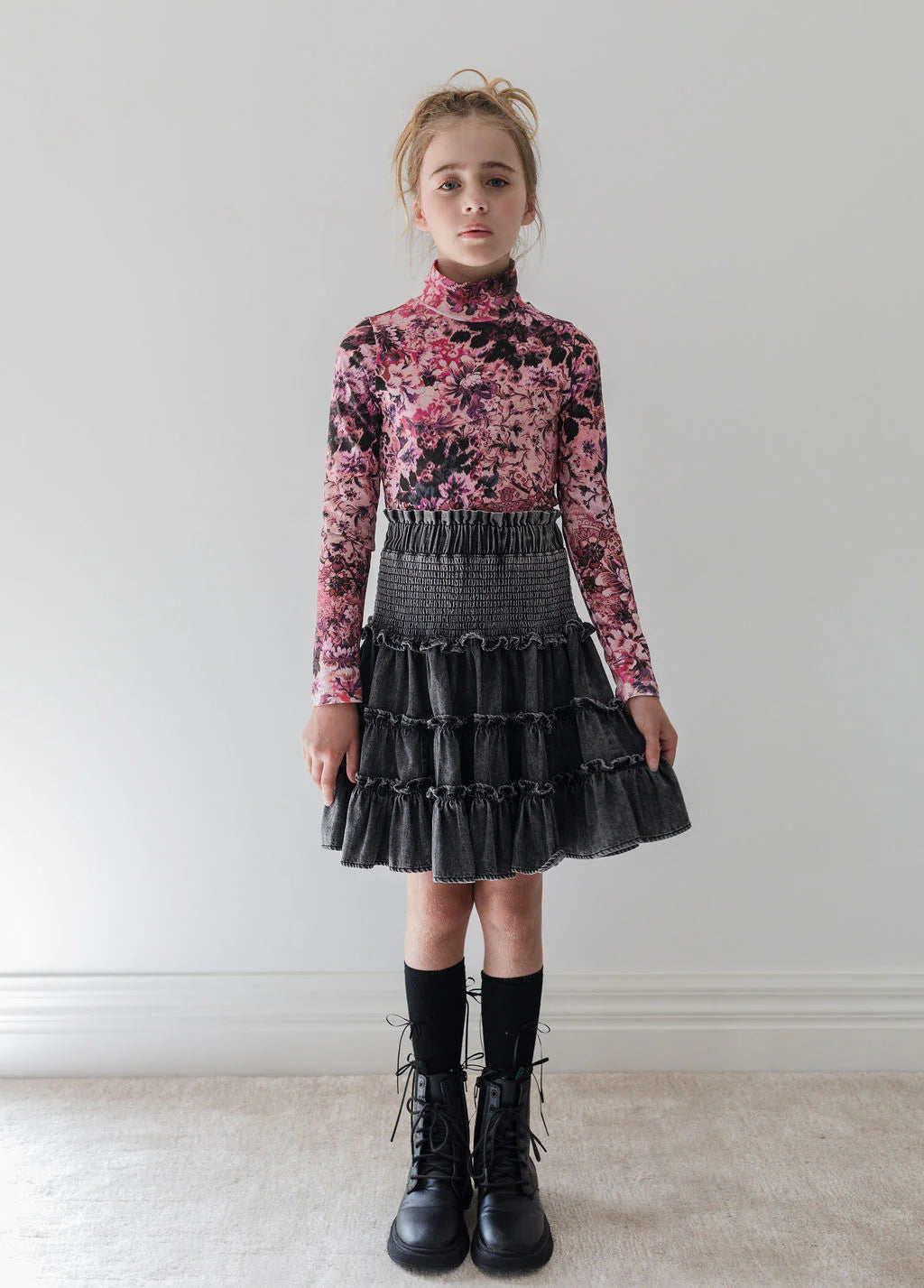 Steph Blurred Floral Print Jersey Top | Tuesday's Child