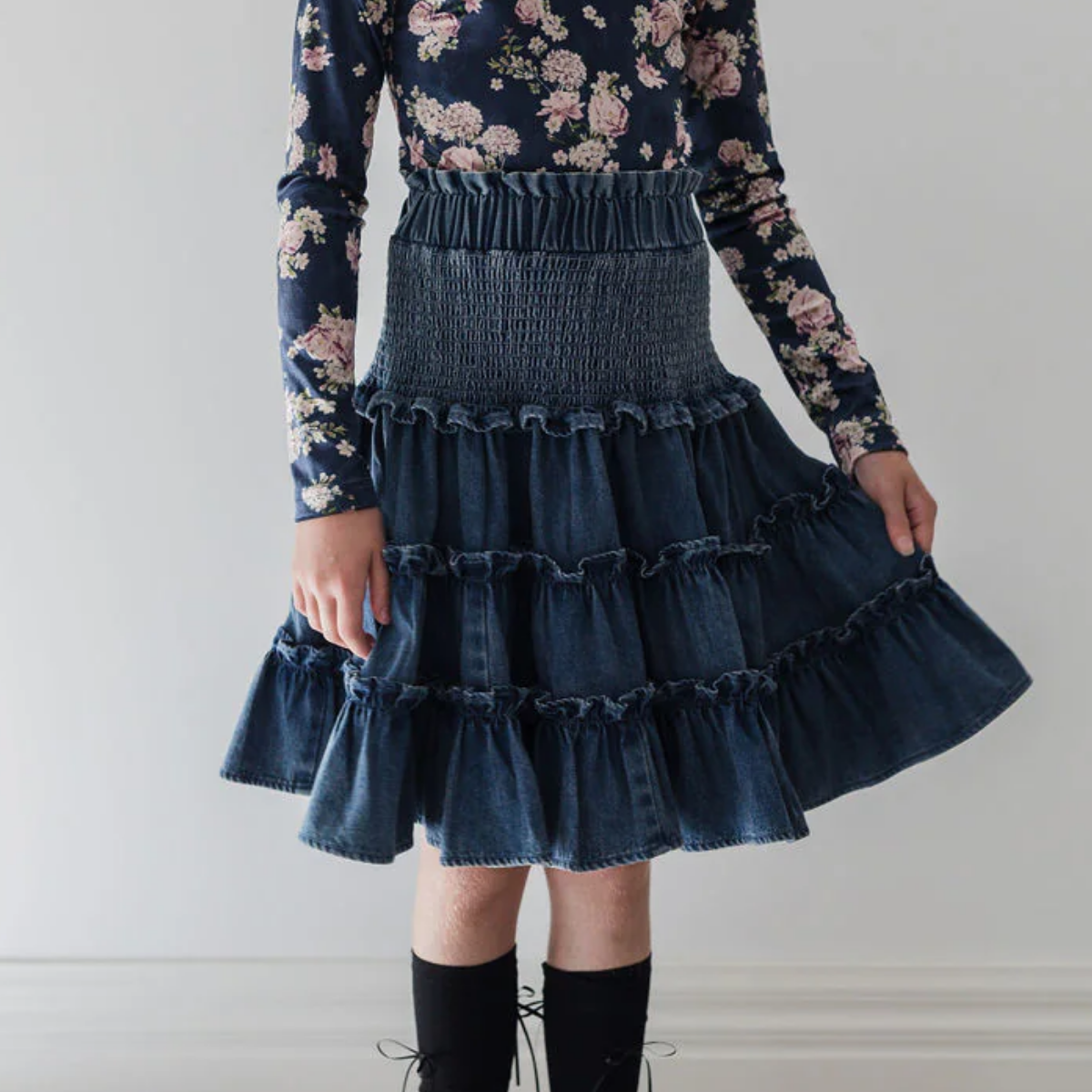 Steph Chambray Curved Seam Skirt | Tuesday's Child