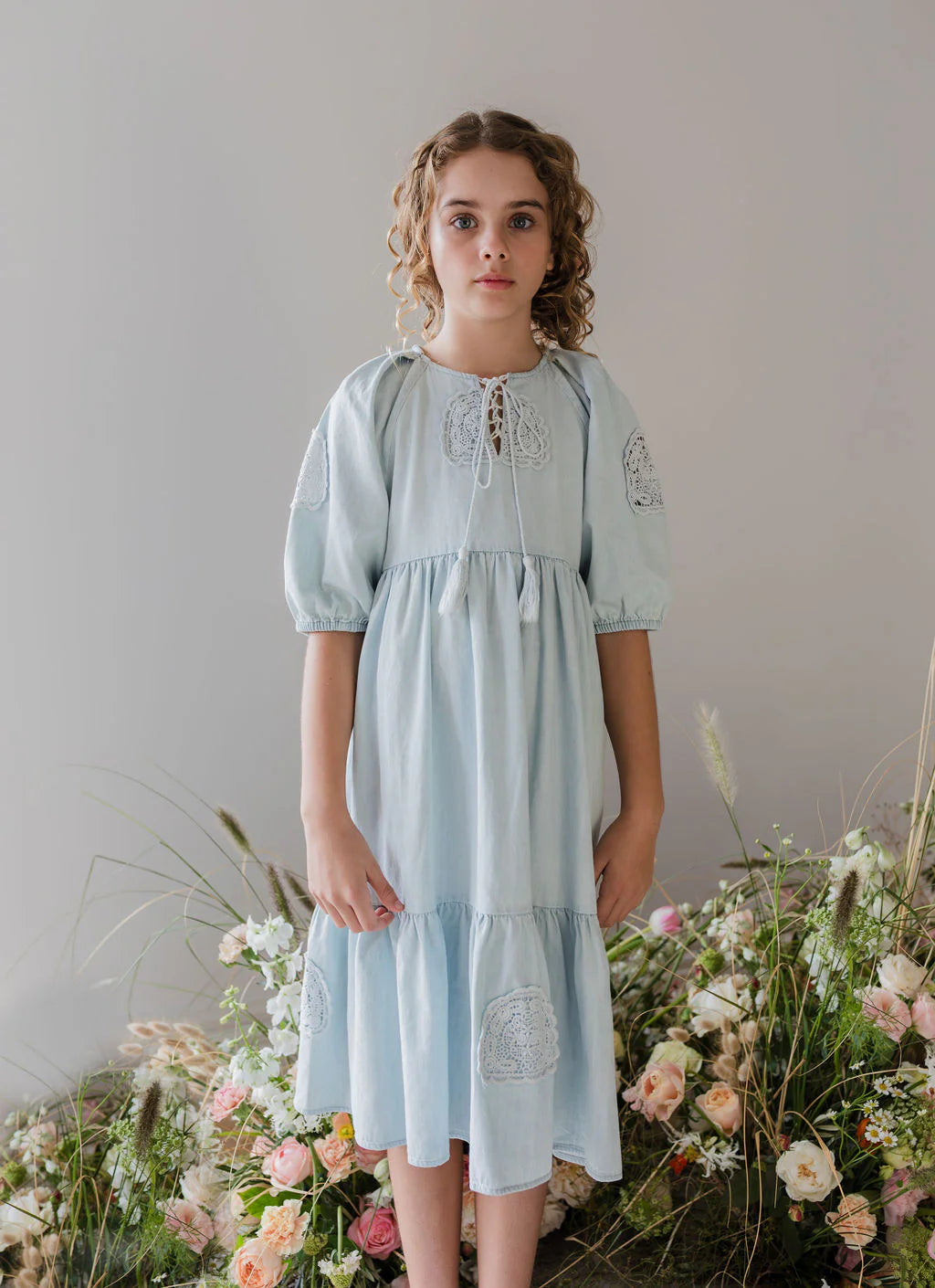 Steph The Label Enjoue Crochet Doily Chambray Dress 14Y / Chambray Steph The Label Enjoue Crochet Doily Chambray Dress 14Y / Chambray
