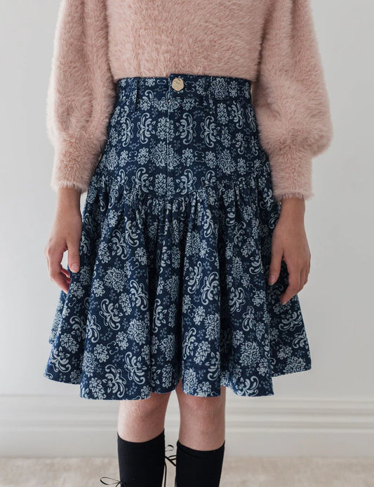 Steph Fleur De Lis Print Denim Skirt