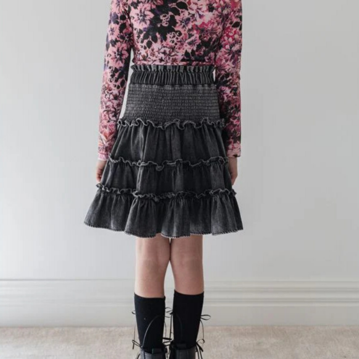 Steph Shirred Waist Chambray Skirt | Tuesday's Child