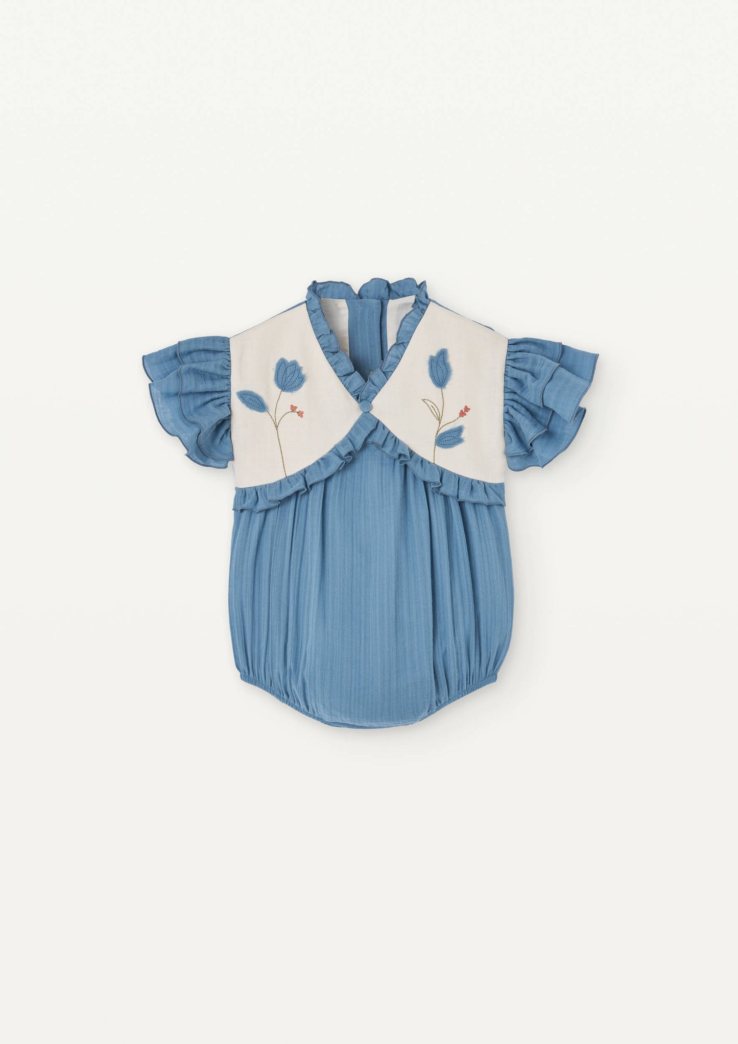 Popelin Embroidered Flower Yoke Romper