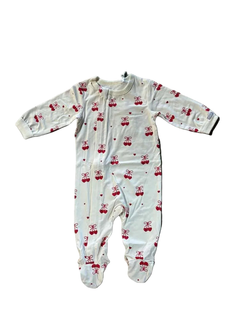 Coccoli Cherry Hearts Modal Zip Footie