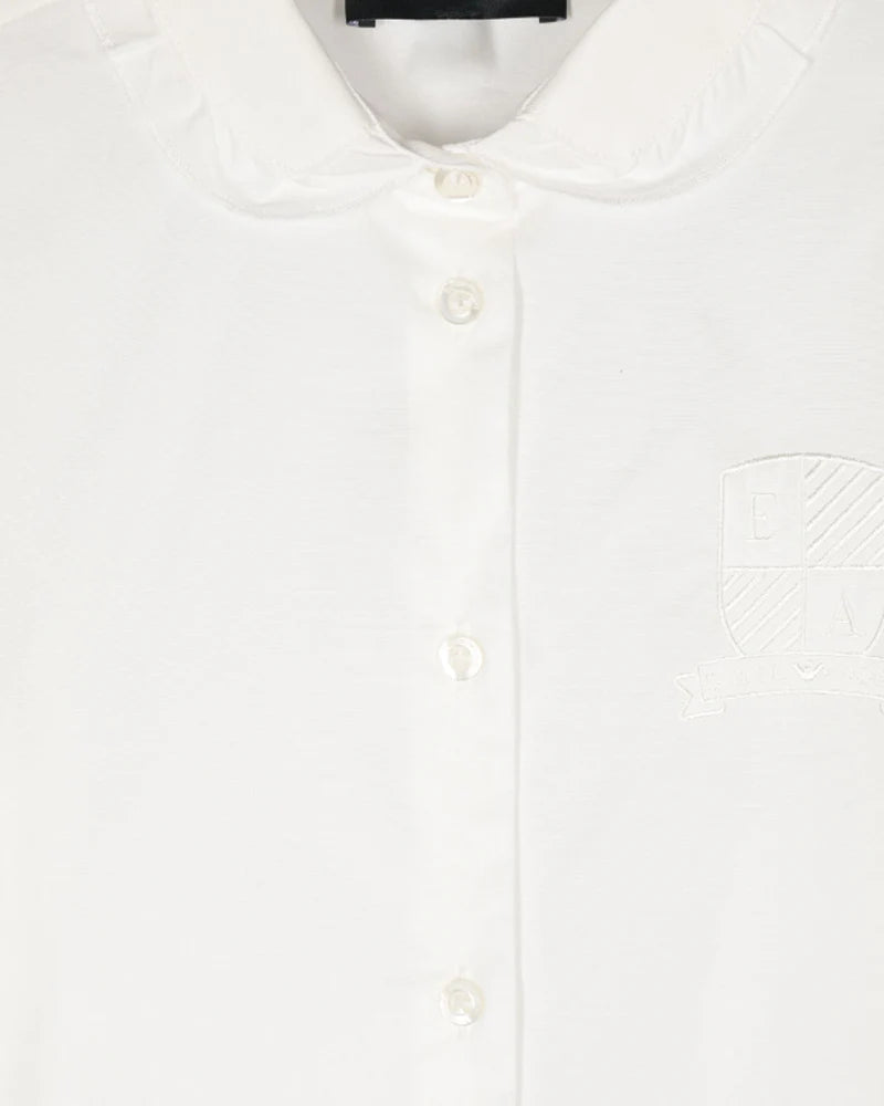 Armani Junior Girls Logo Ruffle Colllar Button Up Shirt