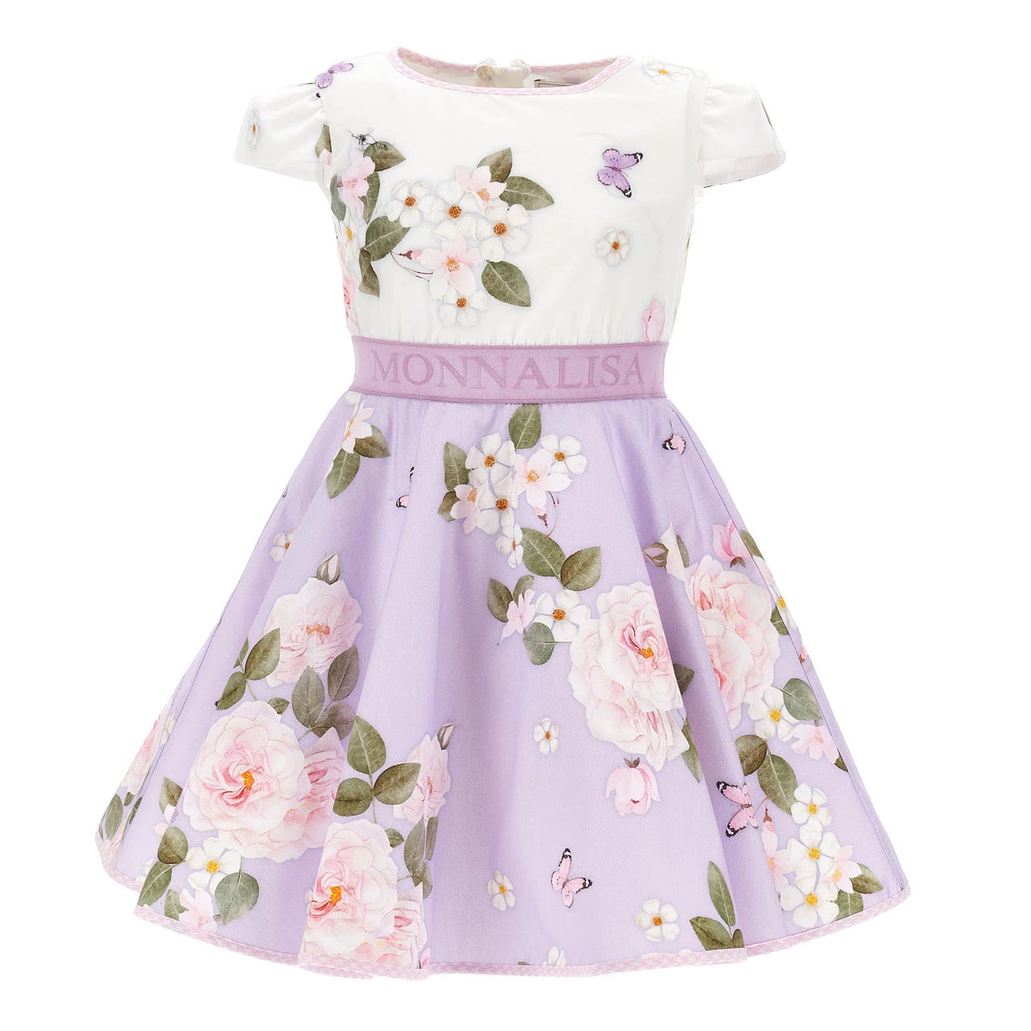 Monnalisa St. Tropez Floral Dress w/ Logo Belt